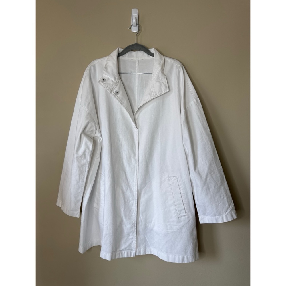 Eileen Fisher White Organic Cotton Hemp Stand Collar Jacket Size XL